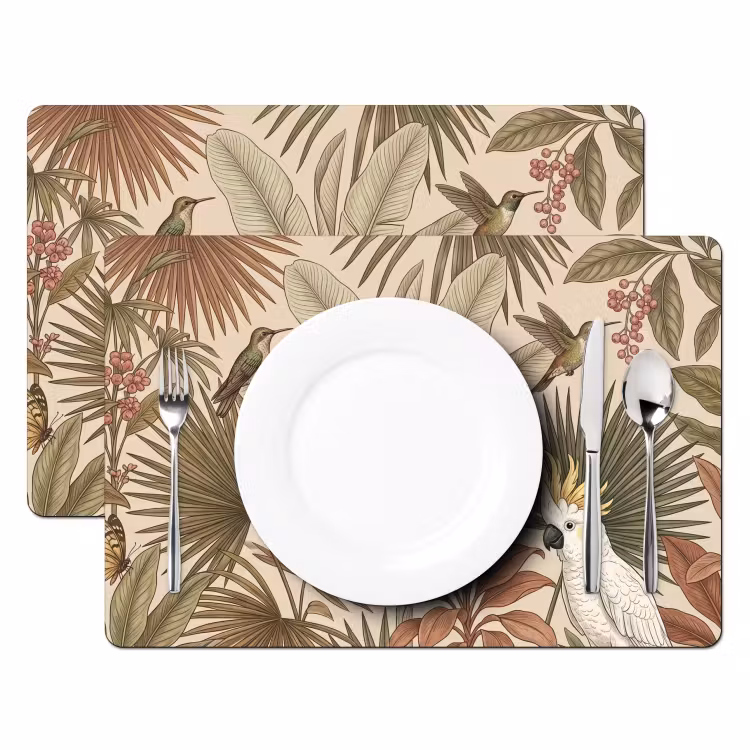 Placemat - 6 stuks - Tropisch - Vogels - Beige — 2