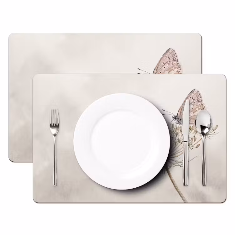 Placemat - 6 stuks - Vlinder - Bloem -Natuur - Beige — 2