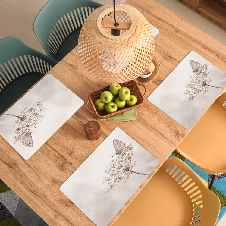 Placemat - 6 stuks - Vlinder - Bloem -Natuur - Beige — 6