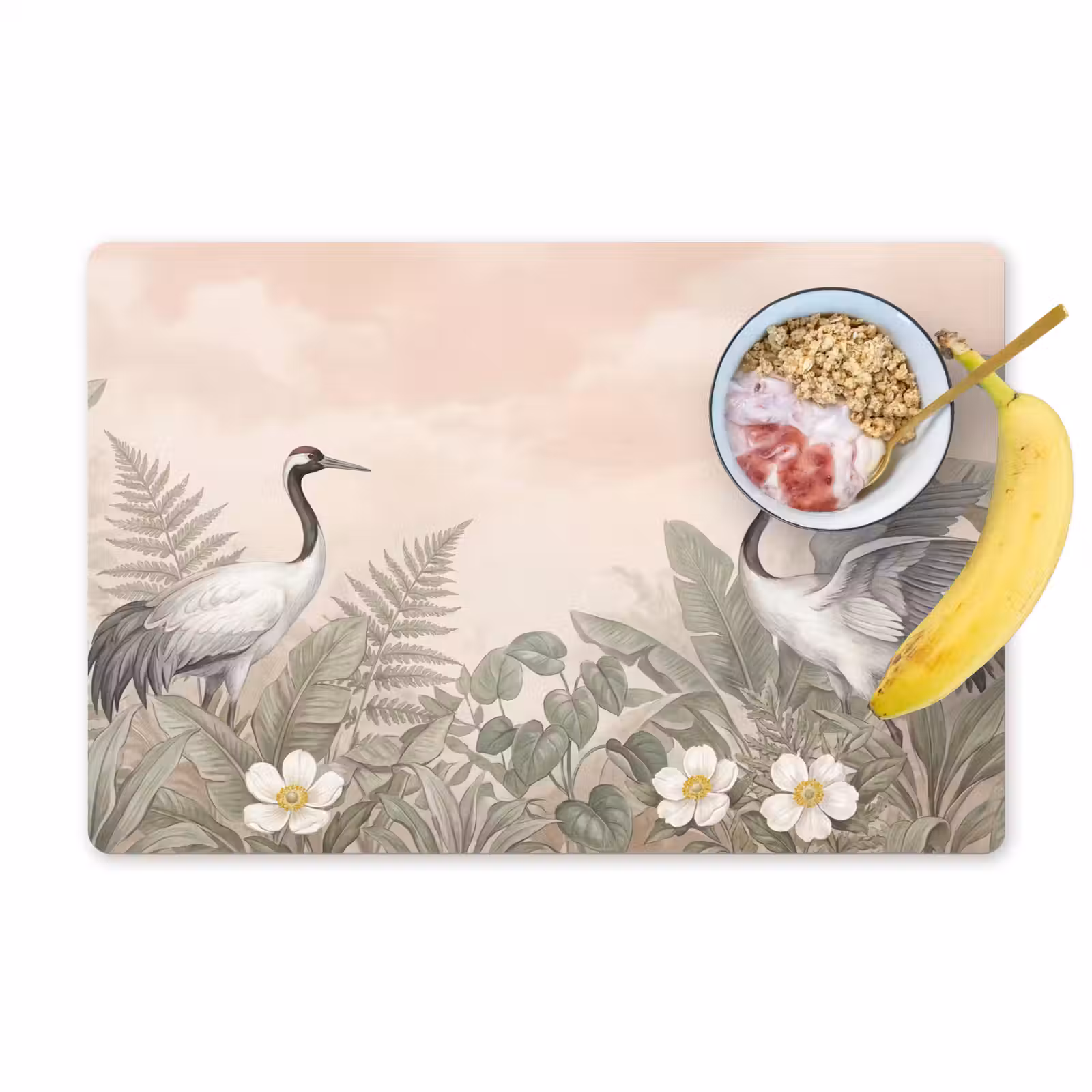 Placemat - 6 stuks - Kraanvogels - Natuur - Roze — 1