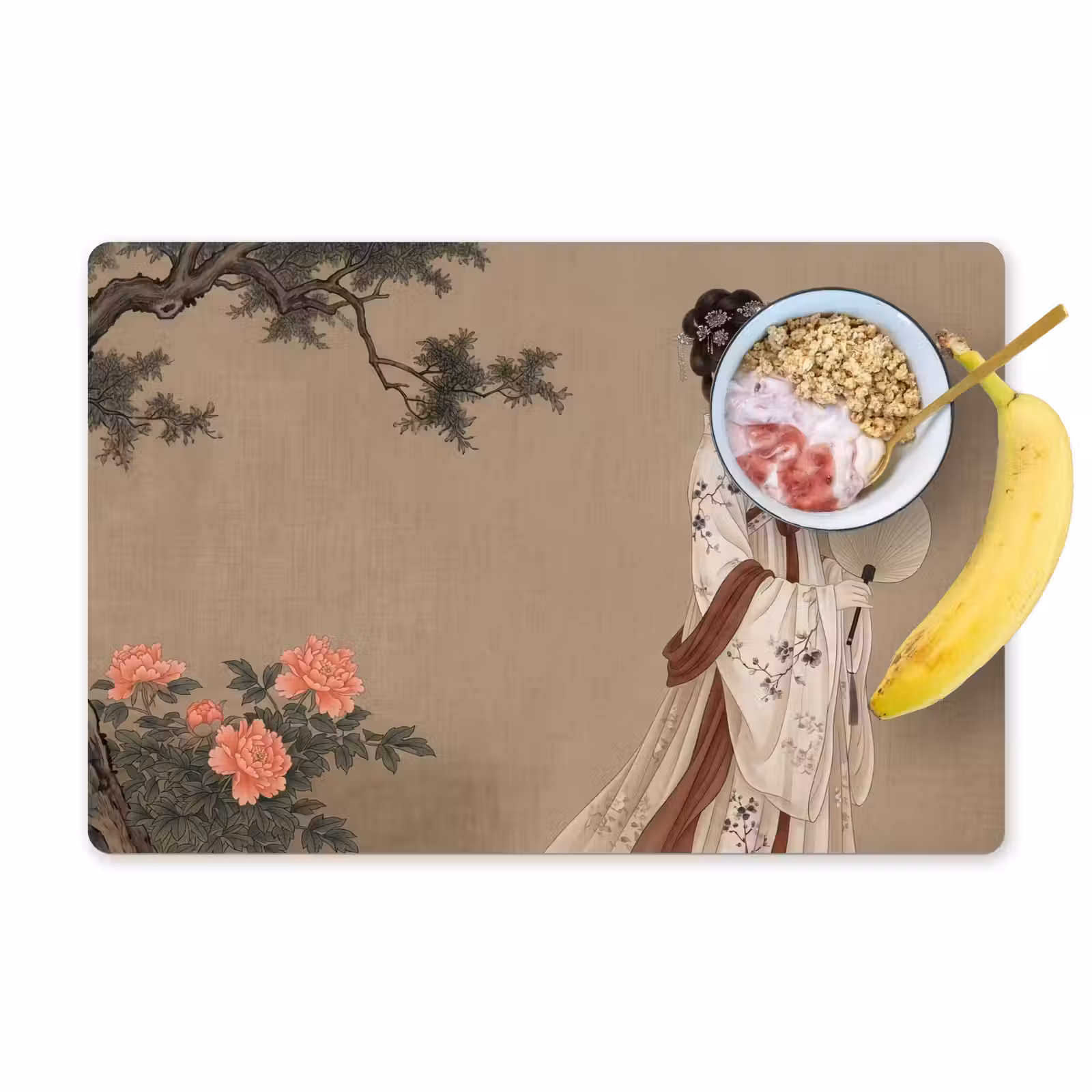 Placemat - 6 stuks - Vrouw - Azië - Kunst - Beige — 1