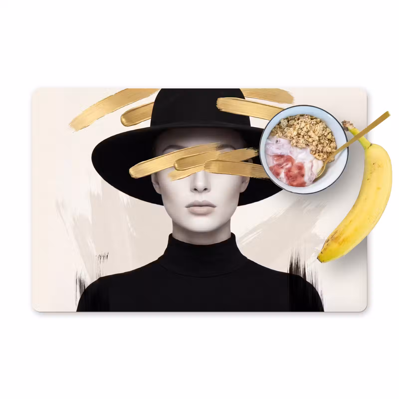 Placemat - 6 stuks - Vrouw - Portret - Modern - Goud - Kunst — 1