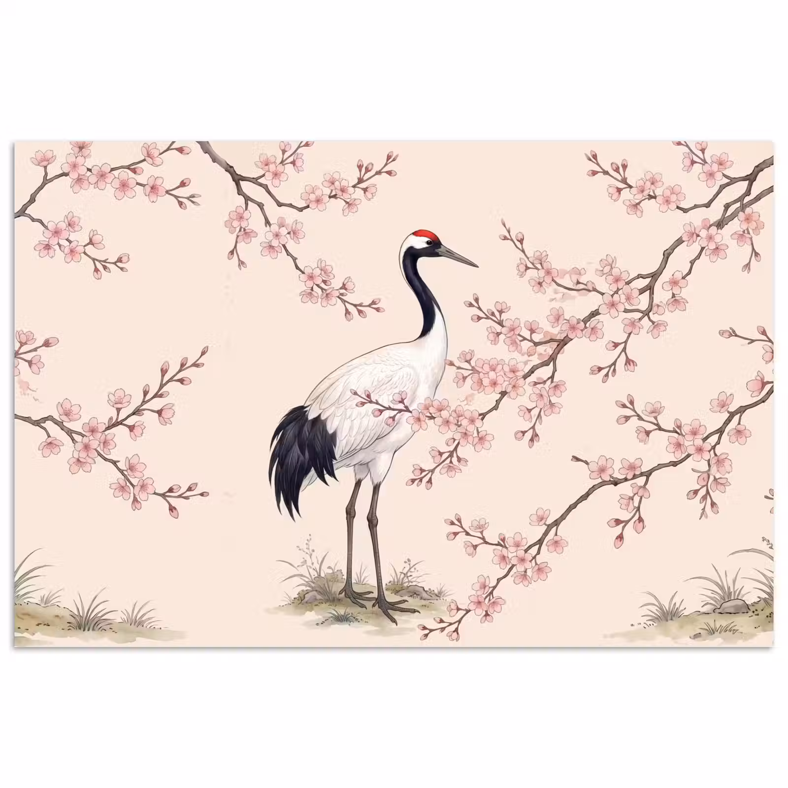 Poster - Aziatisch - Kraanvogel - Beige — 1