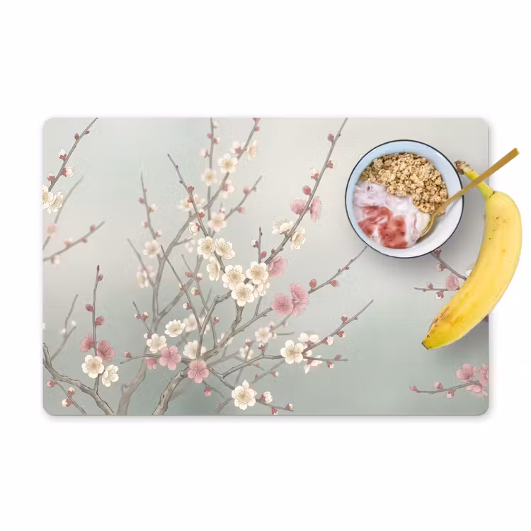 Placemat - 6 stuks - Kersen - Bloesem - Groen — 1
