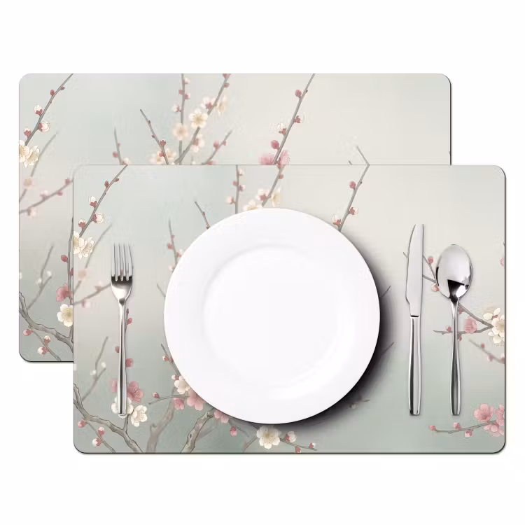 Placemat - 6 stuks - Kersen - Bloesem - Groen — 2