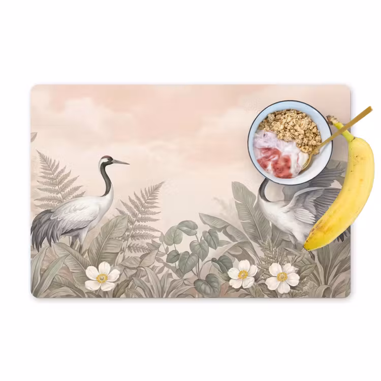 Placemat - 6 stuks - Kraanvogels - Natuur - Roze — 1