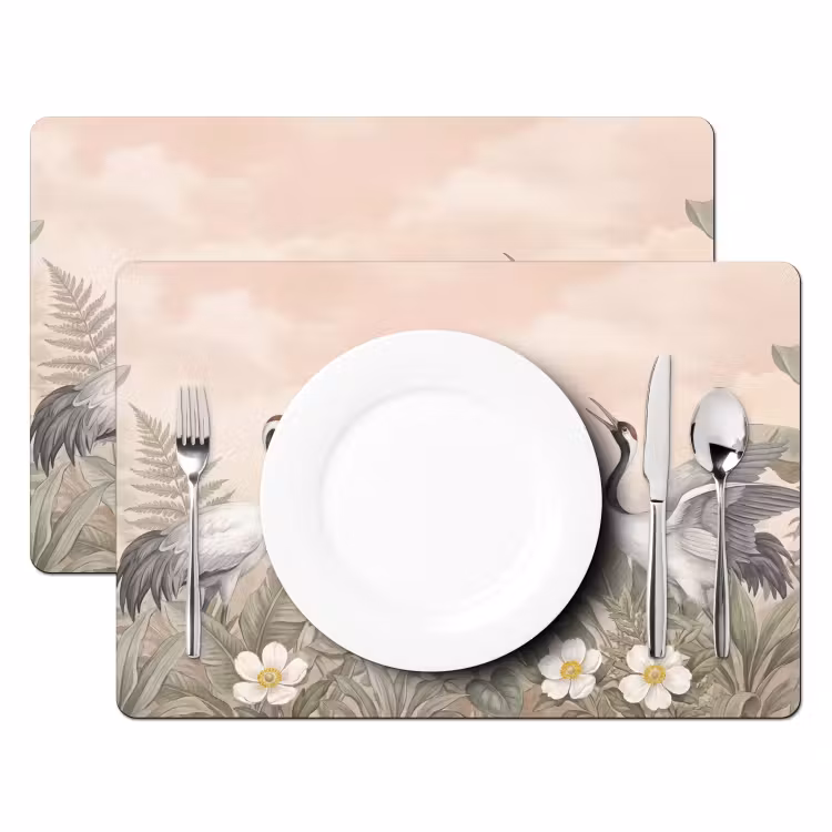 Placemat - 6 stuks - Kraanvogels - Natuur - Roze — 2