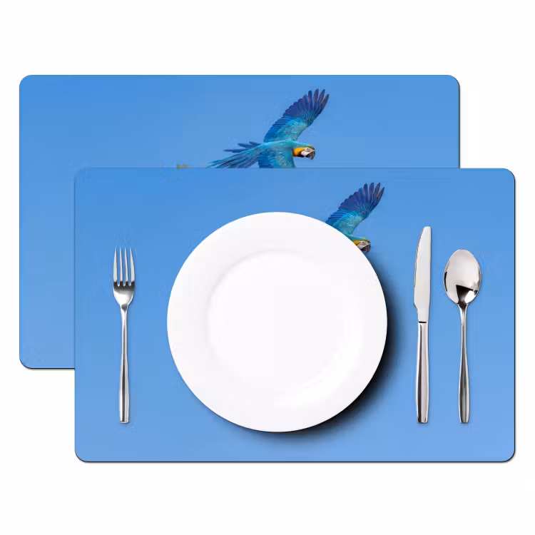 Placemat - 6 stuks - Papagaai - Vliegen - Blauw - Geel — 2