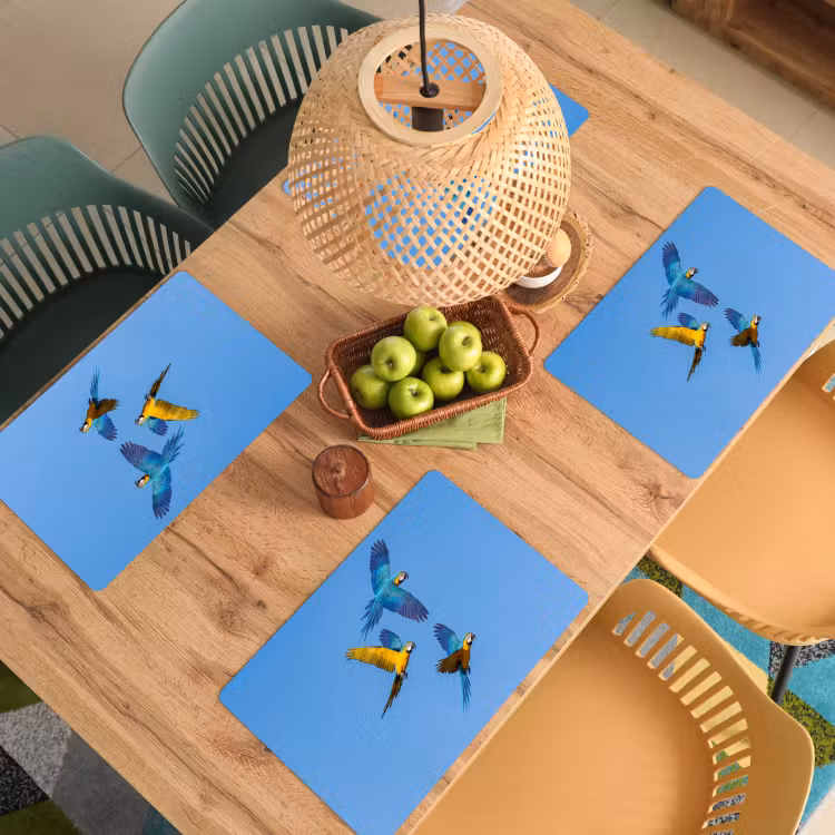 Placemat - 6 stuks - Papagaai - Vliegen - Blauw - Geel — 6