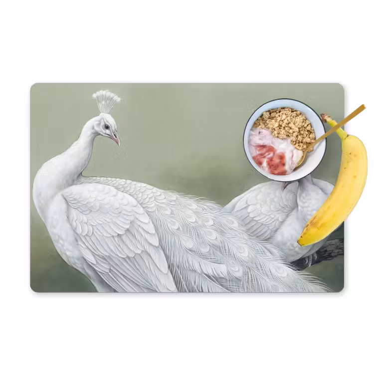 Placemat - 6 stuks - Pauwen - Wit - Natuur - Groen — 1