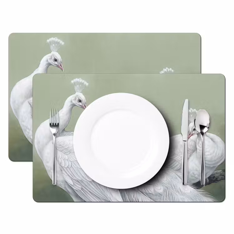 Placemat - 6 stuks - Pauwen - Wit - Natuur - Groen — 2