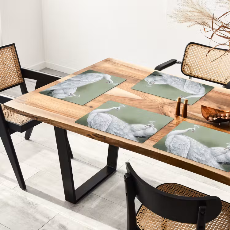 Placemat - 6 stuks - Pauwen - Wit - Natuur - Groen — 5