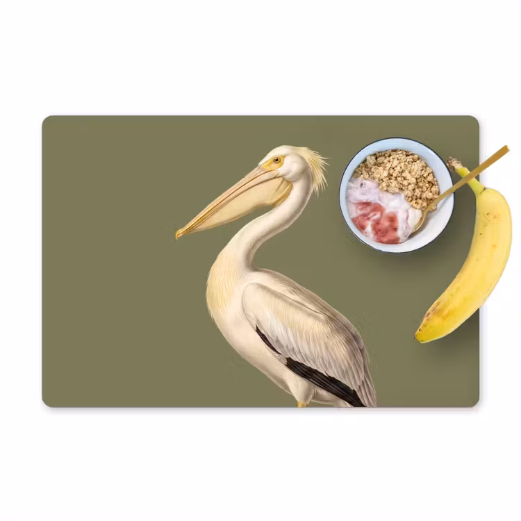 Placemat - 6 stuks - Pelikaan - Wit - Vogel - Klassiek - Natuur — 1