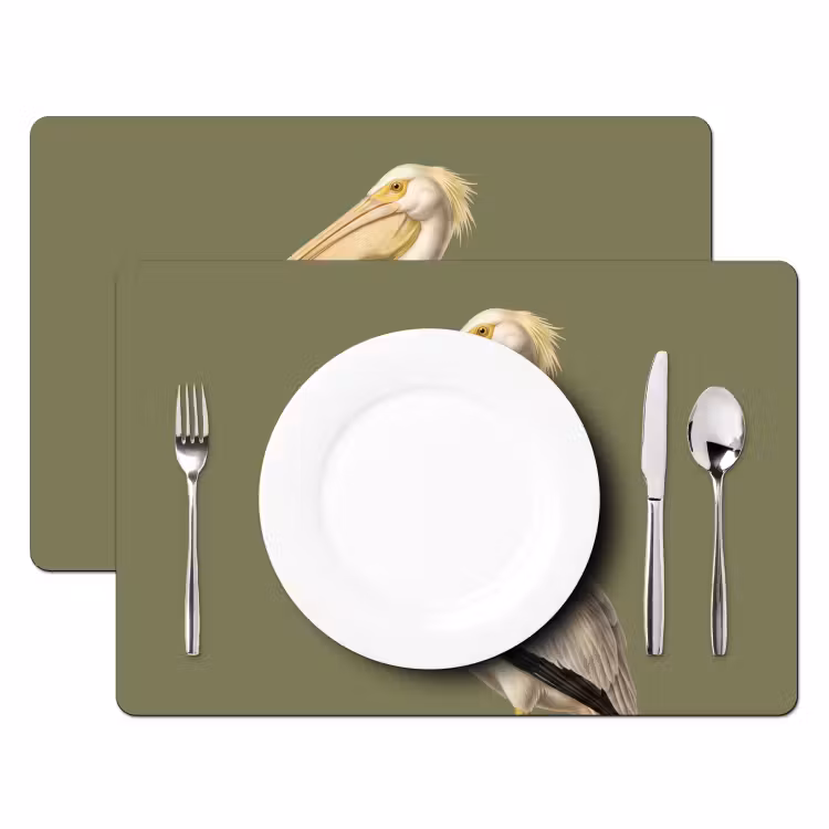 Placemat - 6 stuks - Pelikaan - Wit - Vogel - Klassiek - Natuur — 2