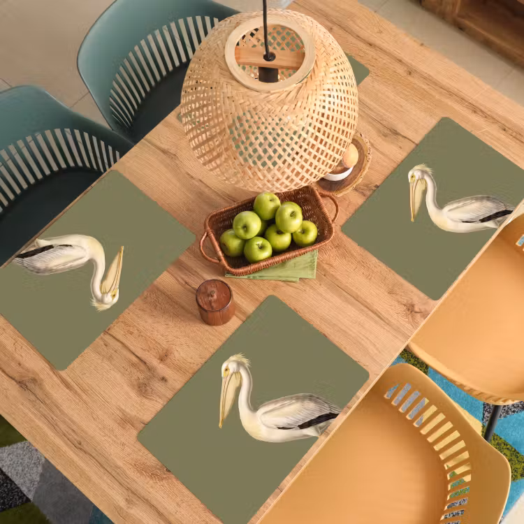 Placemat - 6 stuks - Pelikaan - Wit - Vogel - Klassiek - Natuur — 6