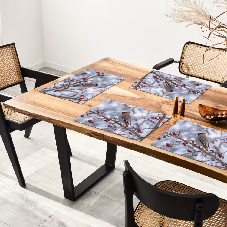 Placemat - 6 stuks - Pestvogel - Bessen - Winter - Natuur — 5