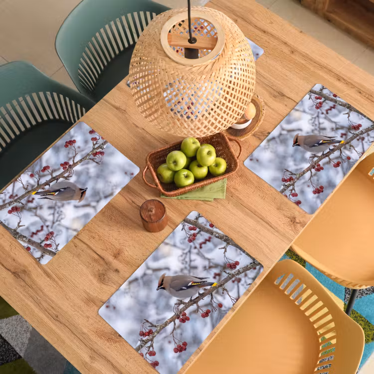 Placemat - 6 stuks - Pestvogel - Bessen - Winter - Natuur — 6