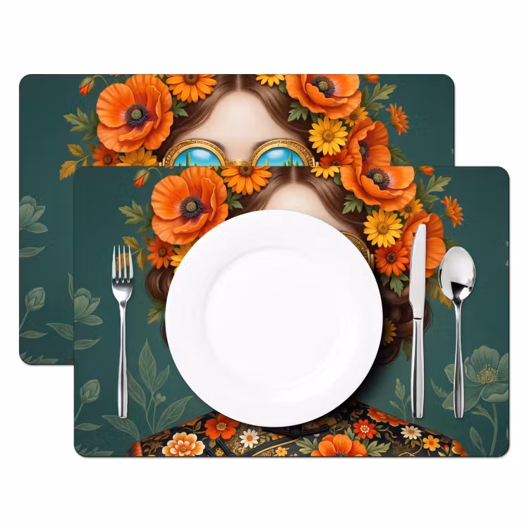 Placemat - 6 stuks - Portret - Vrouw - Kleurrijk - Expressief — 2