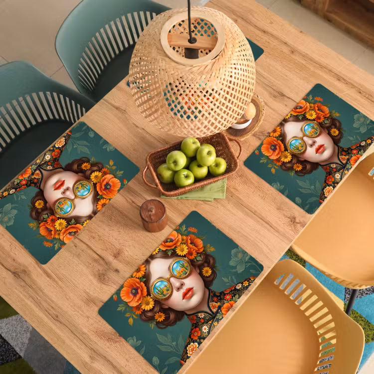Placemat - 6 stuks - Portret - Vrouw - Kleurrijk - Expressief — 6