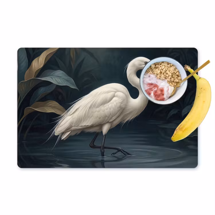 Placemat - 6 stuks - Reiger - Water - Natuur - Modern - Wit — 1