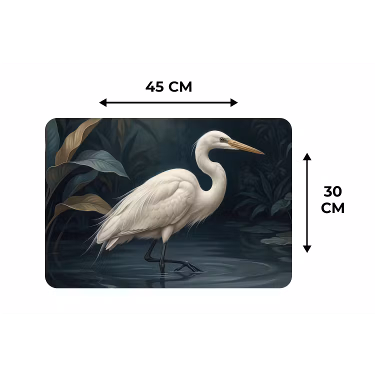 Placemat - 6 stuks - Reiger - Water - Natuur - Modern - Wit — 3