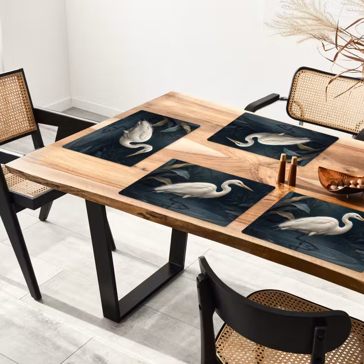 Placemat - 6 stuks - Reiger - Water - Natuur - Modern - Wit — 5