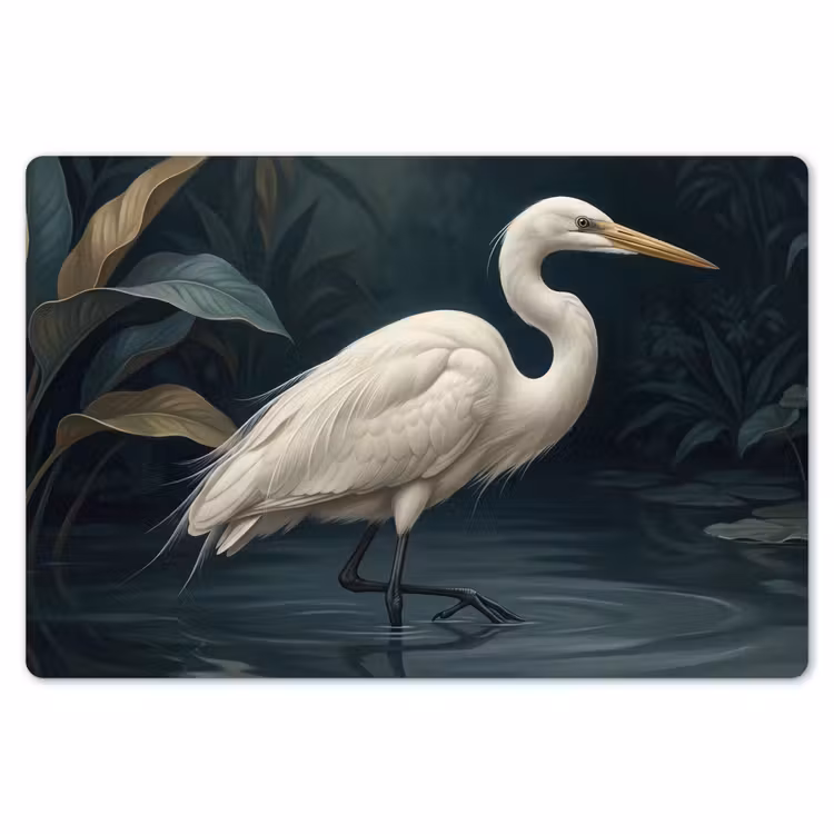 Placemat - 6 stuks - Reiger - Water - Natuur - Modern - Wit — 7