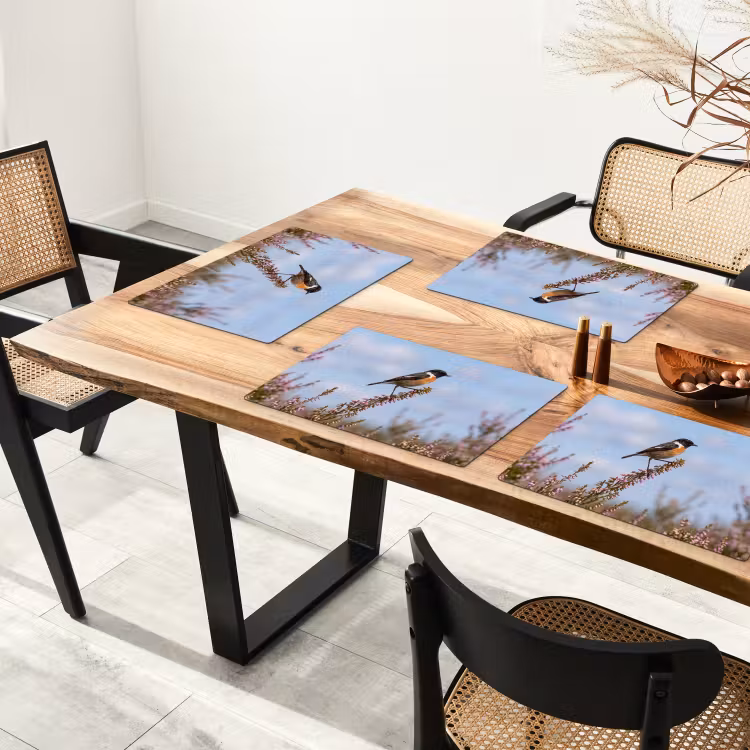 Placemat - 6 stuks - Roodborsttapuit - Heide - Paars - Natuur - Sfeervol — 5