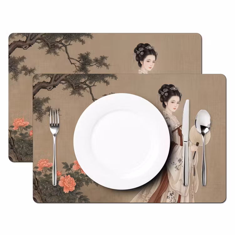 Placemat - 6 stuks - Vrouw - Azië - Kunst - Beige — 2