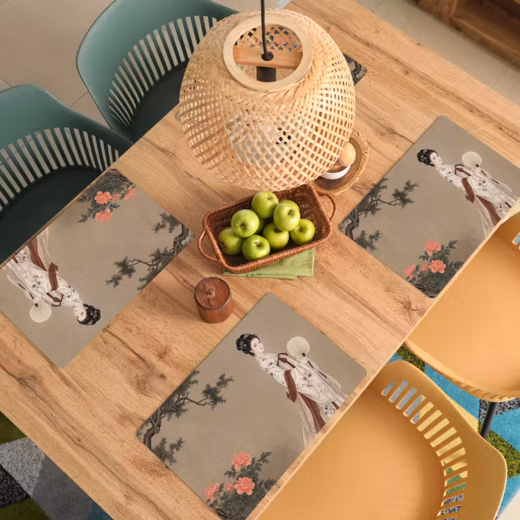 Placemat - 6 stuks - Vrouw - Azië - Kunst - Beige — 6