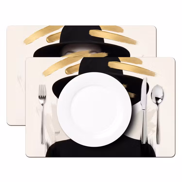 Placemat - 6 stuks - Vrouw - Portret - Modern - Goud - Kunst — 2