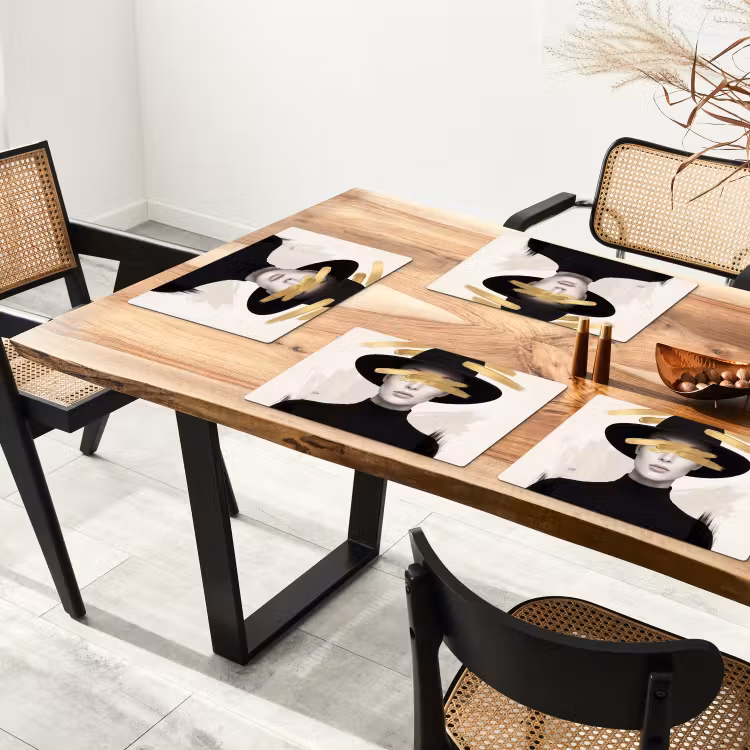 Placemat - 6 stuks - Vrouw - Portret - Modern - Goud - Kunst — 5