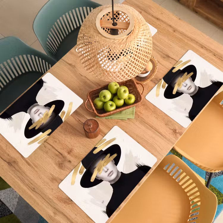 Placemat - 6 stuks - Vrouw - Portret - Modern - Goud - Kunst — 6