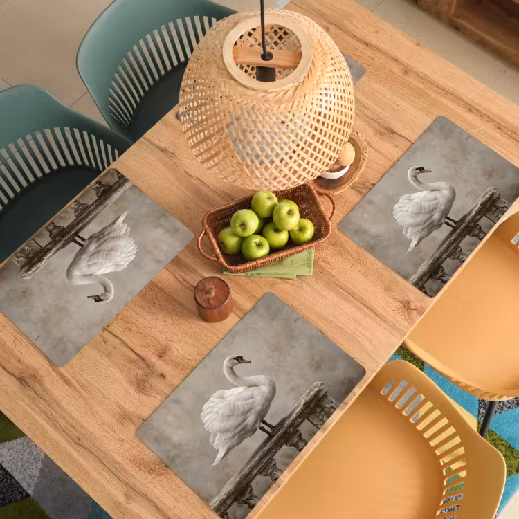 Placemat - 6 stuks - Zwaan - Elegant - Dieren - Wit — 6