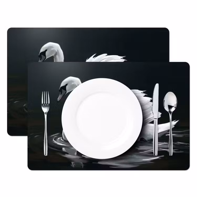 Placemat - 6 stuks - Zwaan - Water - Natuur - Realistisch - Wit — 2