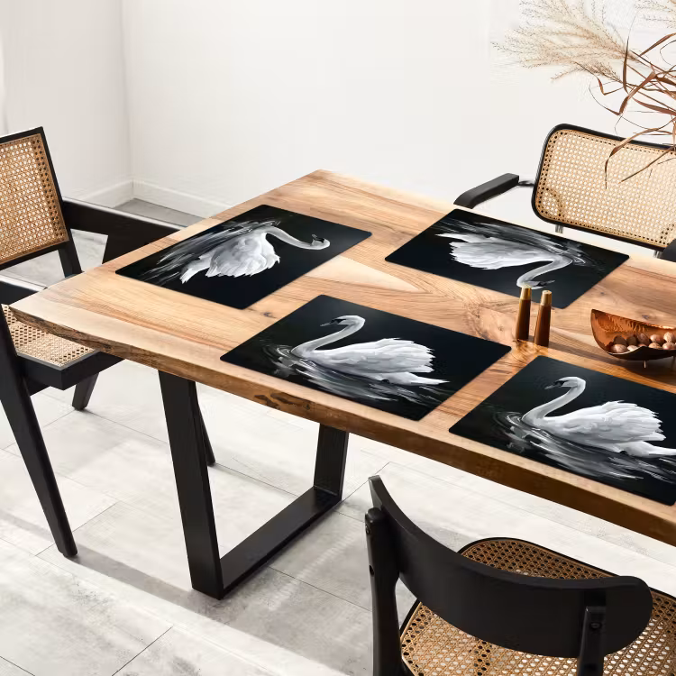 Placemat - 6 stuks - Zwaan - Water - Natuur - Realistisch - Wit — 5