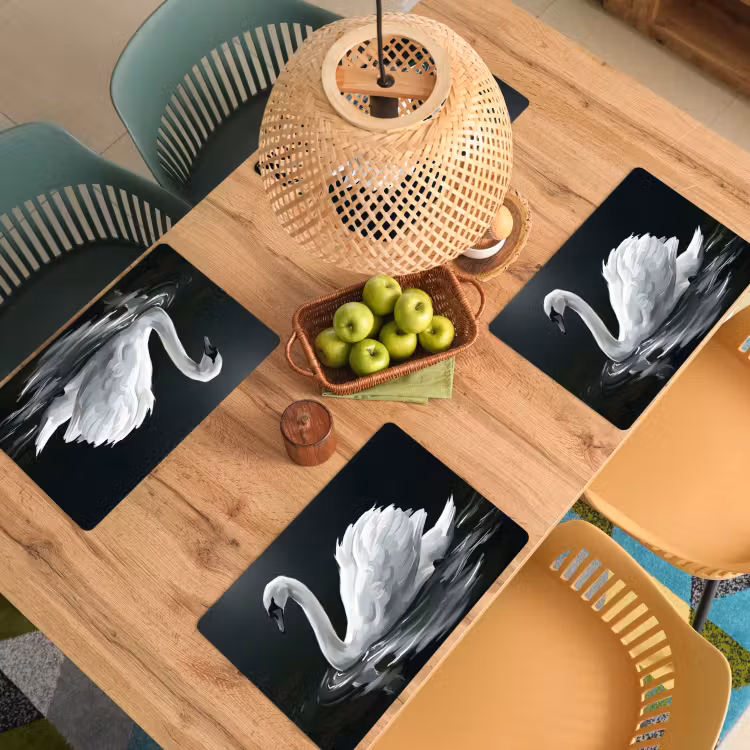 Placemat - 6 stuks - Zwaan - Water - Natuur - Realistisch - Wit — 6