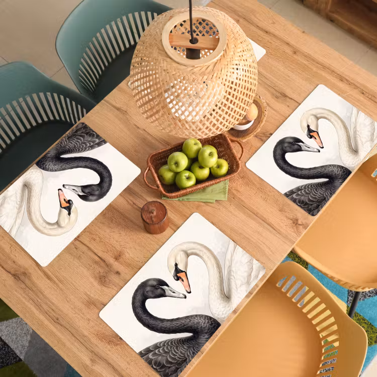 Placemat - 6 stuks - Zwanen - Hartvorm - Dieren — 6