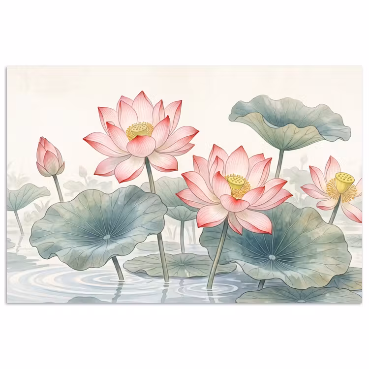 Poster - Aquarel - Lotusbloemen - Kleurrijk — 1