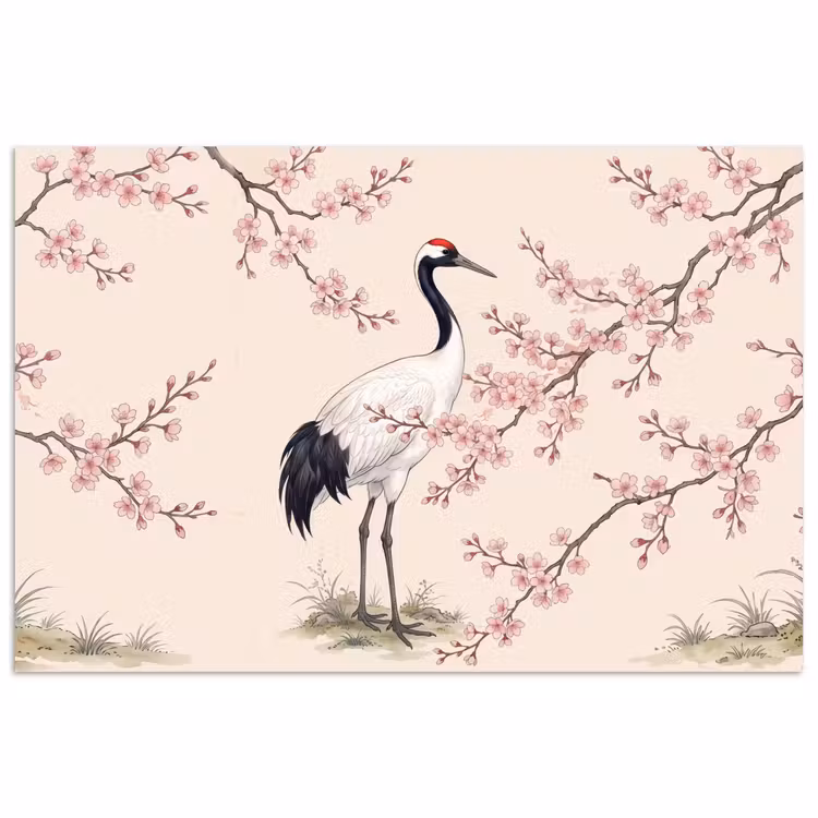 Poster - Aziatisch - Kraanvogel - Beige — 1