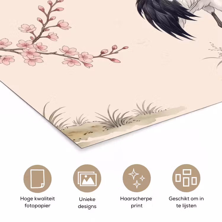 Poster - Aziatisch - Kraanvogel - Beige — 5