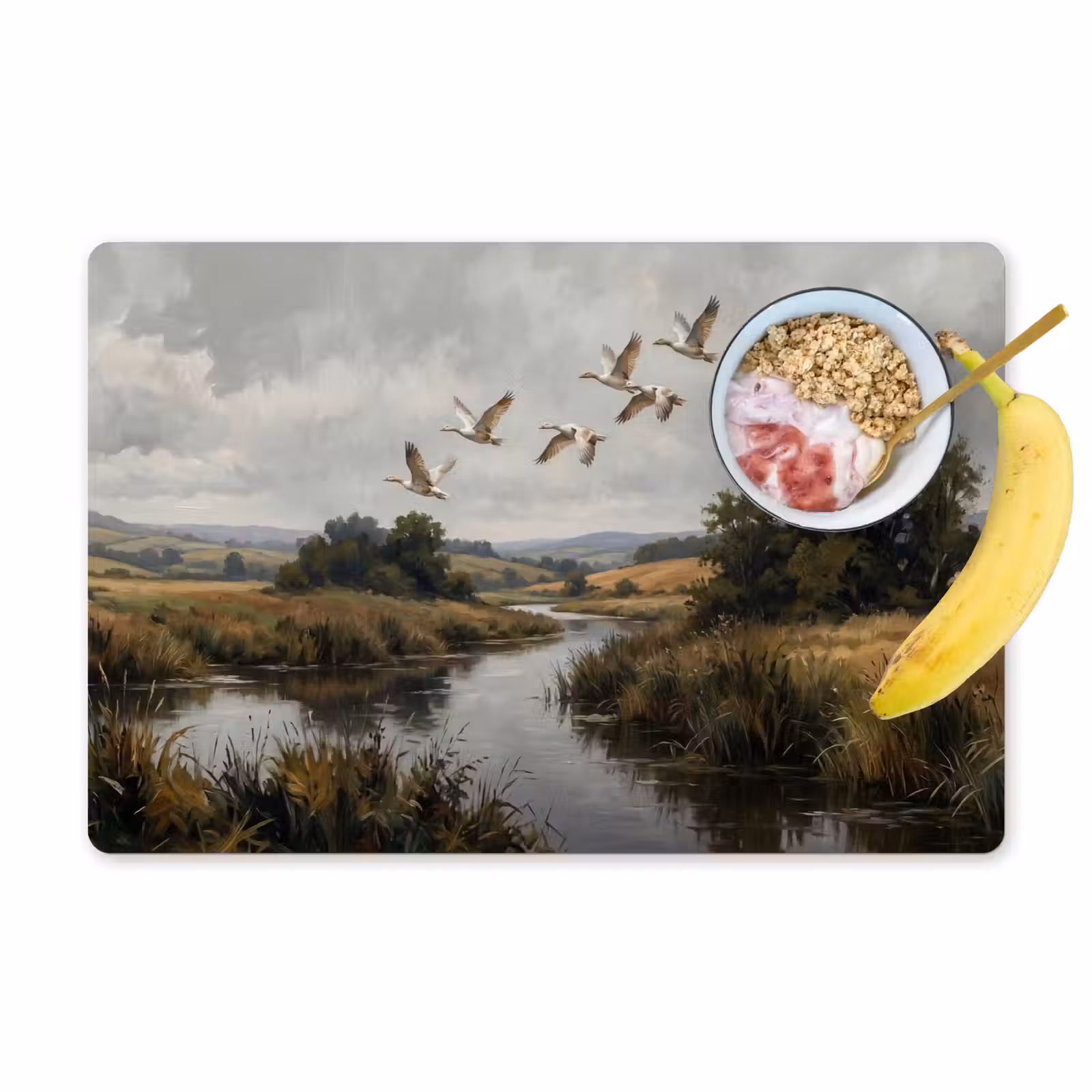 Placemat - 6 stuks - Eenden - Rivier - Landschap - Vlucht - Nostalgisch — 1