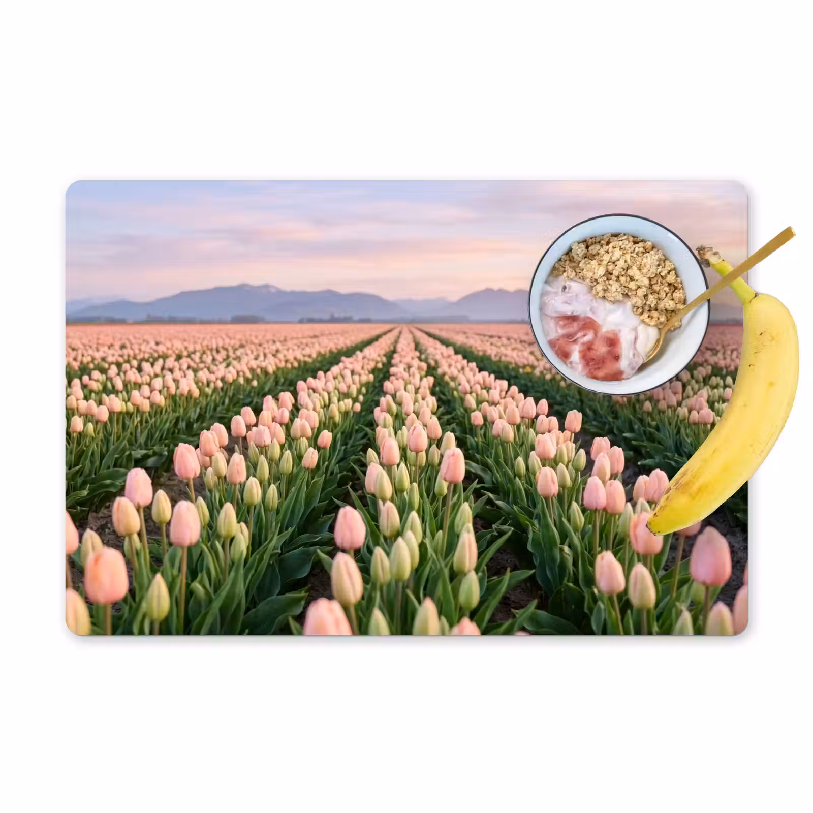 Placemat - 6 stuks - Tulpen - Landschap - Roze — 1