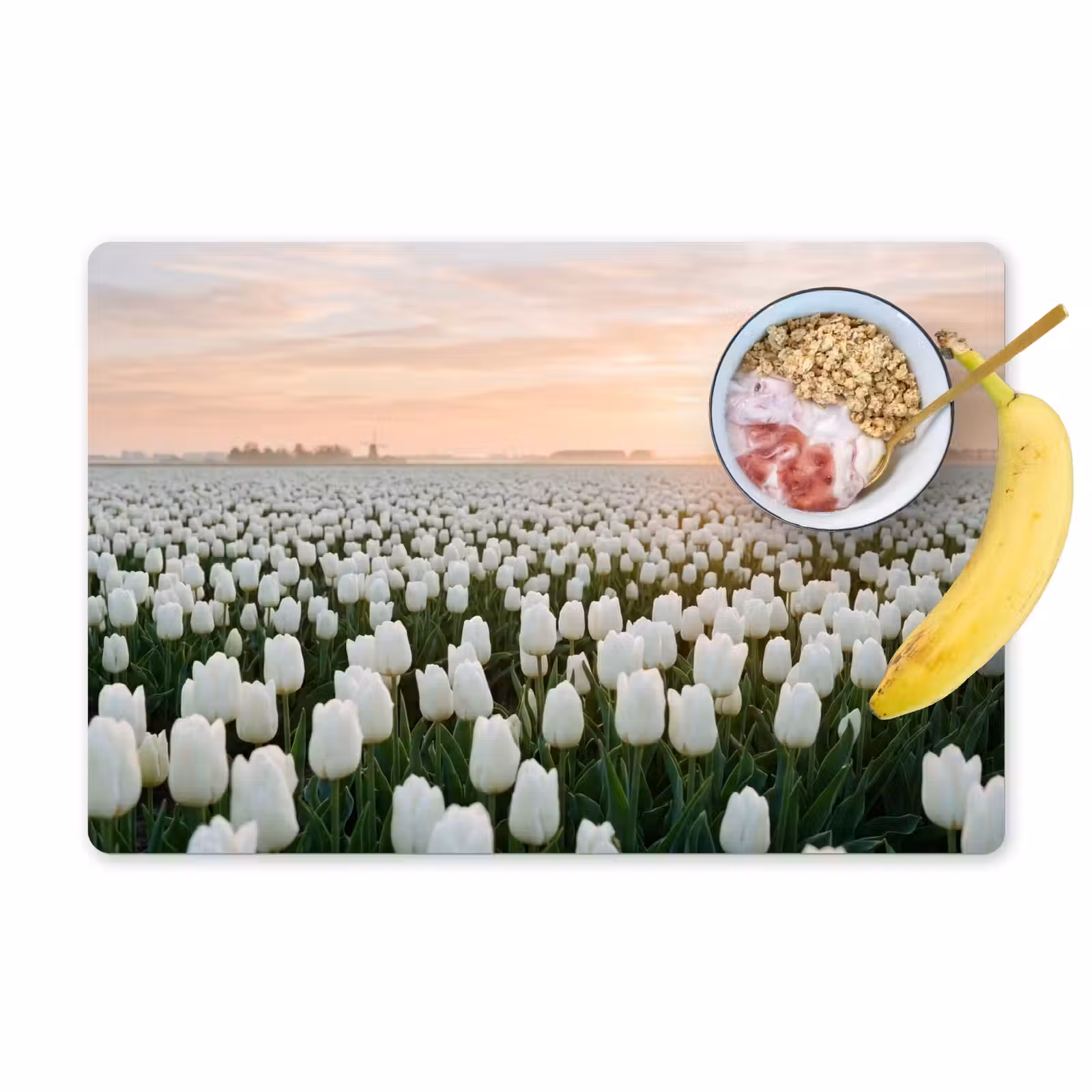 Placemat - 6 stuks - Tulpen - Landschap - Wit — 1