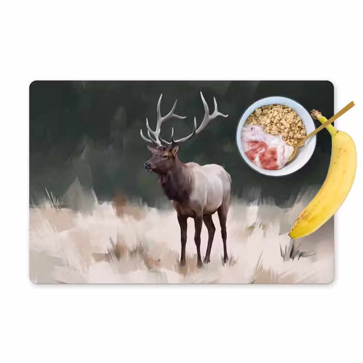 Placemat - 6 stuks - Edelhert - Gewei - Schildering - Rustiek — 1