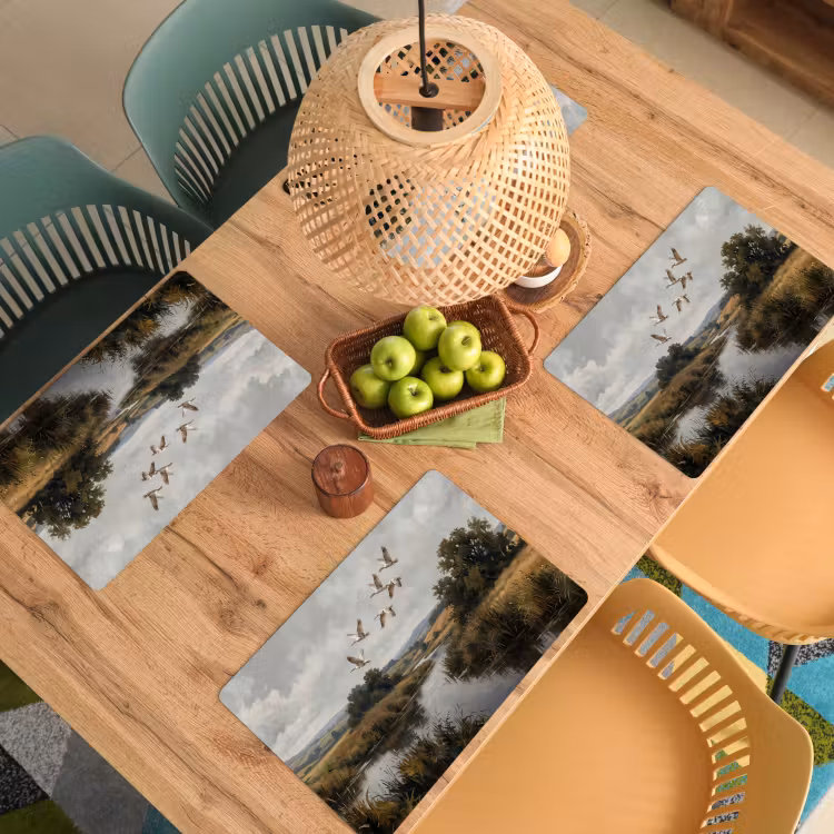 Placemat - 6 stuks - Eenden - Rivier - Landschap - Vlucht - Nostalgisch — 6