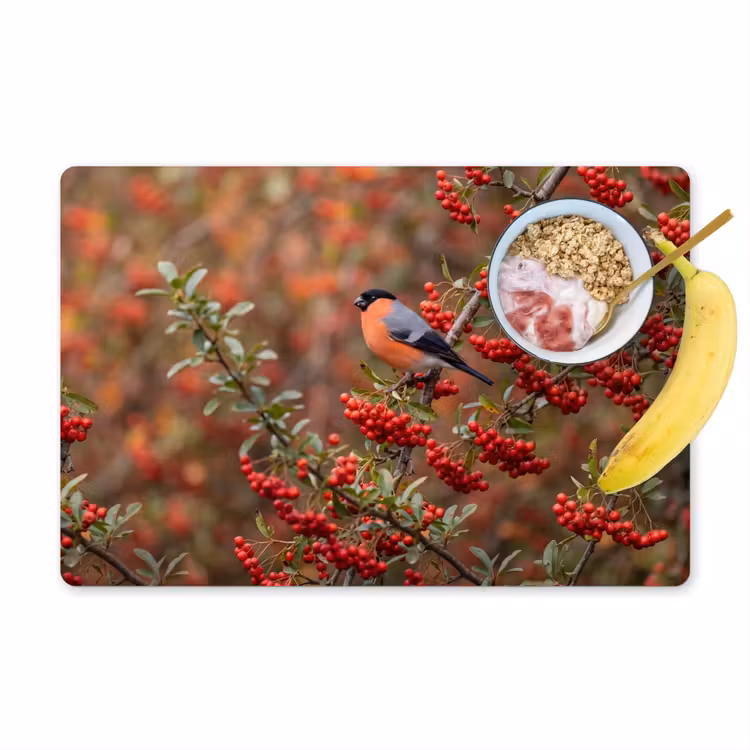 Placemat - 6 stuks - Goudvink - Bessen - Herfst - Natuur - Kleurrijk — 1