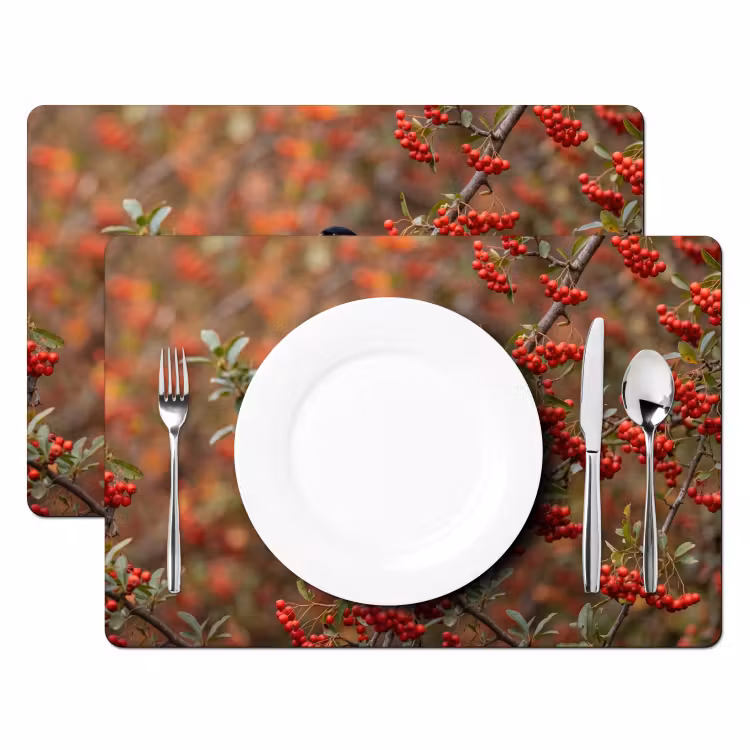 Placemat - 6 stuks - Goudvink - Bessen - Herfst - Natuur - Kleurrijk — 2