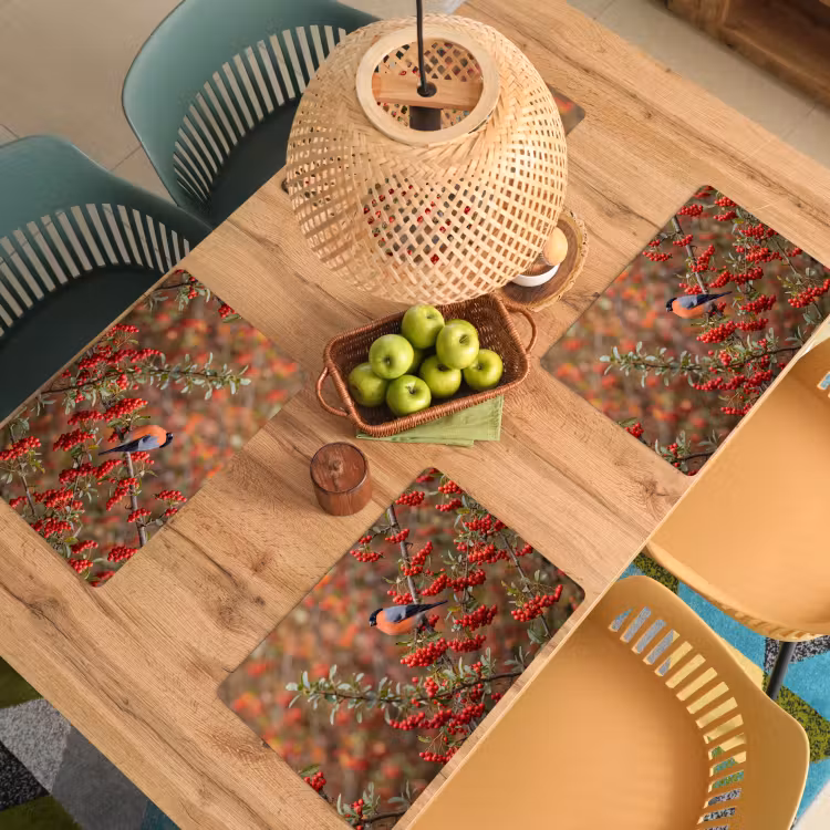 Placemat - 6 stuks - Goudvink - Bessen - Herfst - Natuur - Kleurrijk — 6