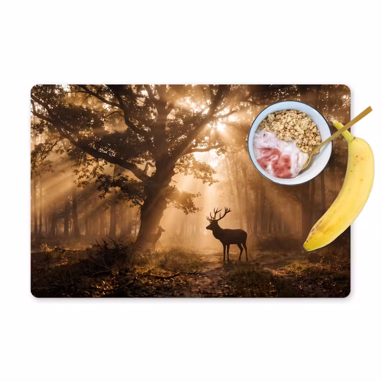 Placemat - 6 stuks - Hert - Bos - Mistig - Natuur - Goud — 1